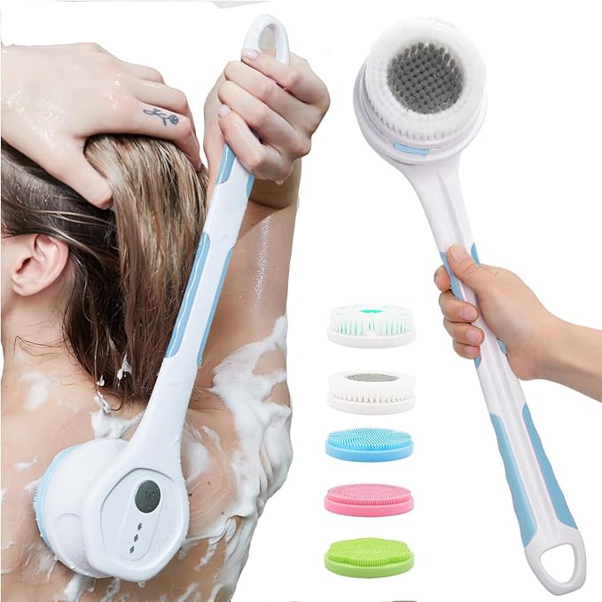 Electric Body Brush,5 Attachments Brush Heads Electric SPA Spin Scrubber for Shower Bathing Cleansing Wash Deep Cleaning with Silicone Rechargeable IPX7 Waterproof
