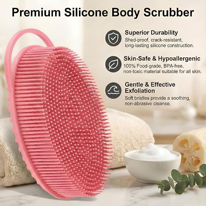 Silicone Body Cleansing Brush, Gentle Exfoliating Brush for Scalp Massage and Deep Cleansing, Suitable for Men, Women, and Children, All Skin Types, 1-Piece Set (Pink)