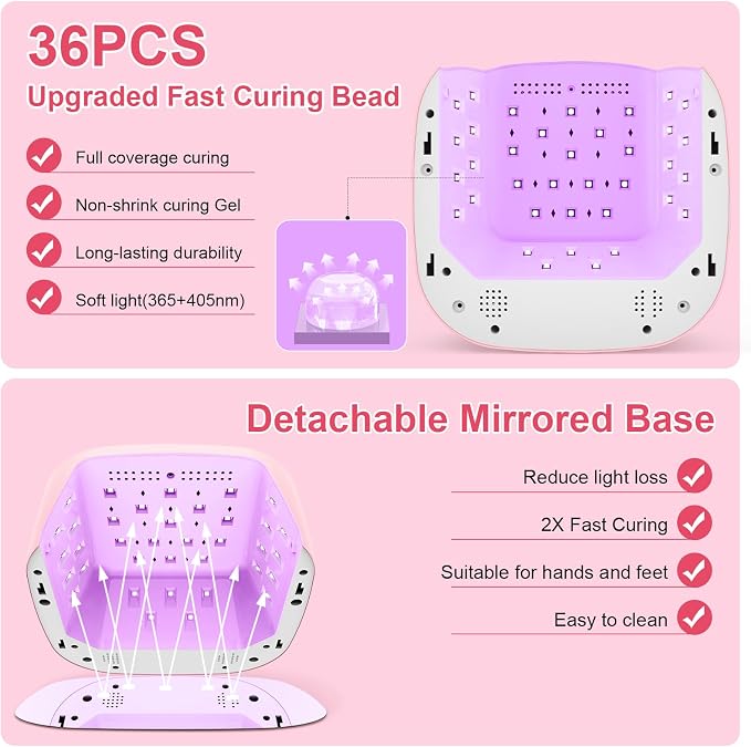 Cordless UV LED Nail Lamp, 80W Rechargeable Nail Dryer Light | 4 Timers, Atmosphere Light & Mirror Base, UV Light for All Gel Nails, Ideal for Training,Nail Art Practice,Home & Salon Use