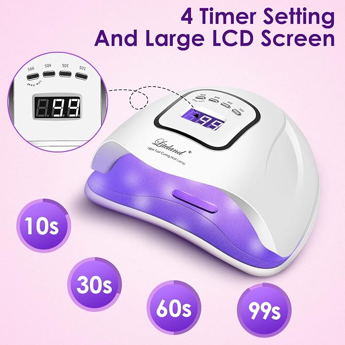 Liteland UV Gel Nail Lamp,150W UV Nail Dryer LED Light | for Gel Polish-4 Timers Professional Nail Art Accessories,Curing Toe Nails