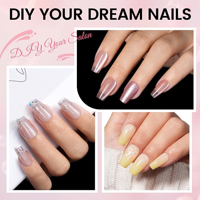 AILLSA Nail Tips and Glue Gel Kit Short Coffin Nail Tips 120pcs | Upgrade Glue Gel for Fake Tips Press on Nails, Nail Extensions Kit with Portable Nail Lamp for Beginners