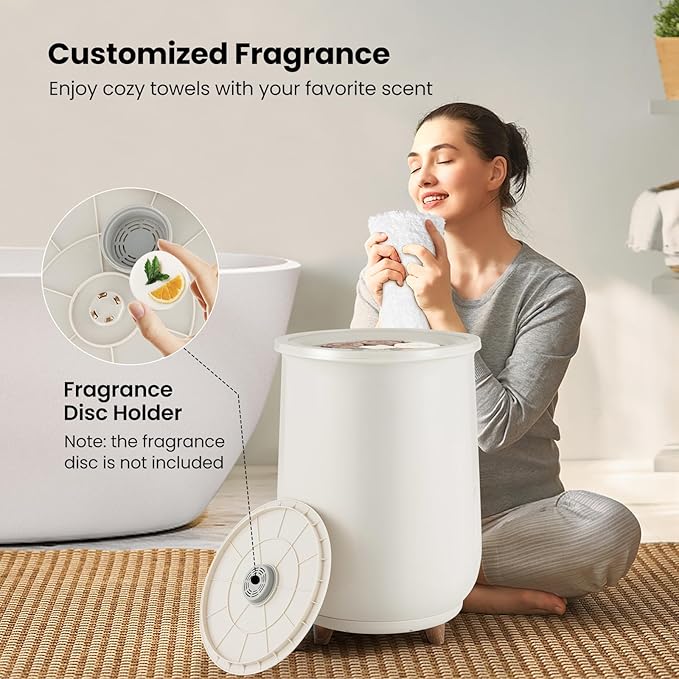 S AFSTAR 23L Towel Warmers for Bathroom - Large Luxury Towel Warmer Bucket with 3 Heat Modes, 4 Timer Settings, Fragrance Disc Holder, Auto Shut Off, Towel Heater for Blankets, Bathrobes (Light Grey)