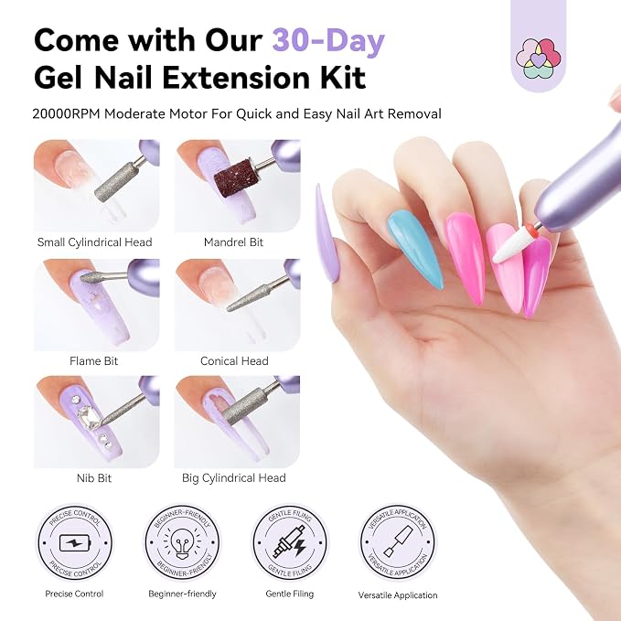 SAVILAND Pro Gel Nail Kit with Drill: Short Almond Tips 12 Sizes Gel Nail X Kit 500 PCS Strong Nail Glue U V Nail Lamp for Nail Extension Salon DIY Home Gift for Women | 500 short almond tips in 12 sizes, 20,000 RPM drill, 4-in-1 glue gel, mini lamp, p...