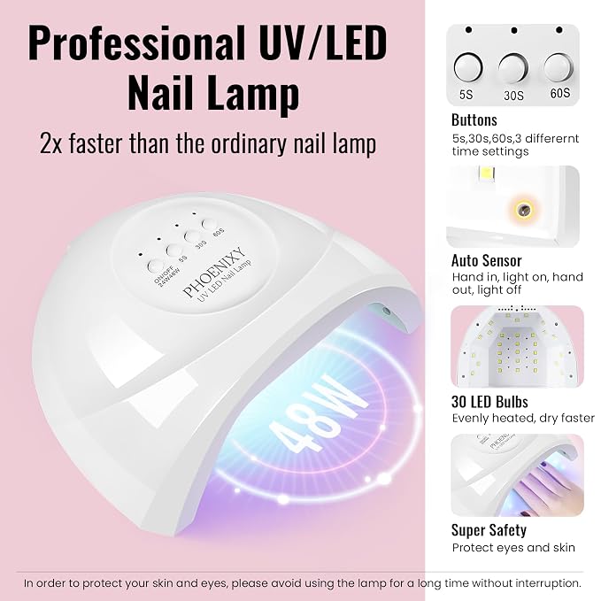 Phoenixy 45+5 Gel Polish Kit with UV Light and Nail Drill 68 PCS Nail Kit | 45 Colors Gel Nail Polish with 5 Base/Top Coat Manicure Set with Everything Home Salon Gifts for Women