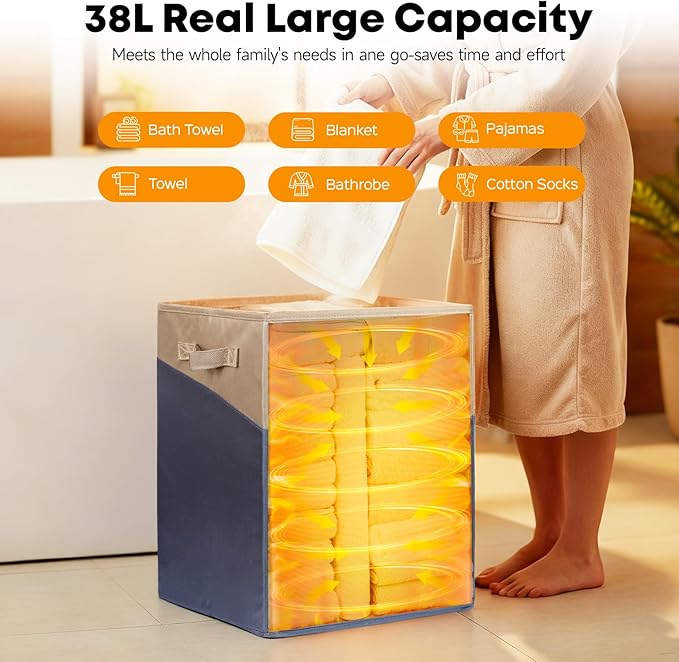 38L Foldable Towel Warmer Bucket - Large Capacity for Bathroom, Spa, Oversized Towels & Blankets | 4 Heating Modes, Auto Shut-Off (30/60/90 Min) | Ideal for Robes, Pajamas & Housewarming Gifts