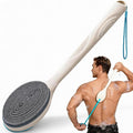Extendable Silicone Back Scrubber, 17"-32", 4X Firm Scrub,White | Dual handles for 4X power. Zinc-infused BPA-free silicone. 40D firm bristles for deep exfoliation. Ideal oily skin, Quick-dry