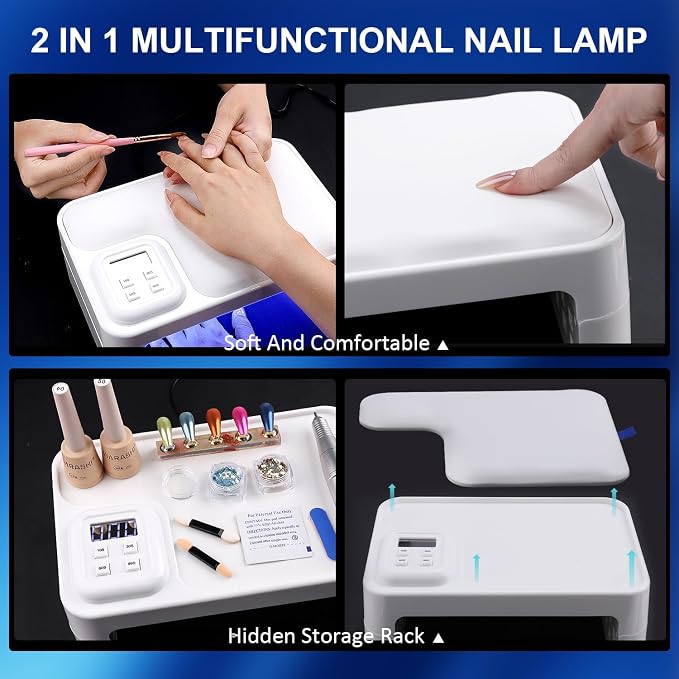 200W UV Nail Lamp -【Foldable】UV Lamps for Gel Nails /4 Timer Setting/Auto Sensor, Professional LED Nail Lamp 5S Fast Drying UV Light for Gel Nails Polish - Pillow and Built-in Storage Shelve