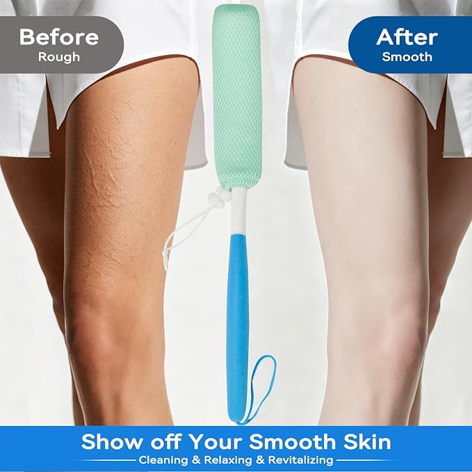 Back Scrubber for Shower,15.35"Curved Body Brush with Anti Slip Long Handle | Long Back Scrubber for Men & Women, Skin Exfoliating Curved Back Scrub Brush, Removable Long Handle Mesh Sponge Back Washer