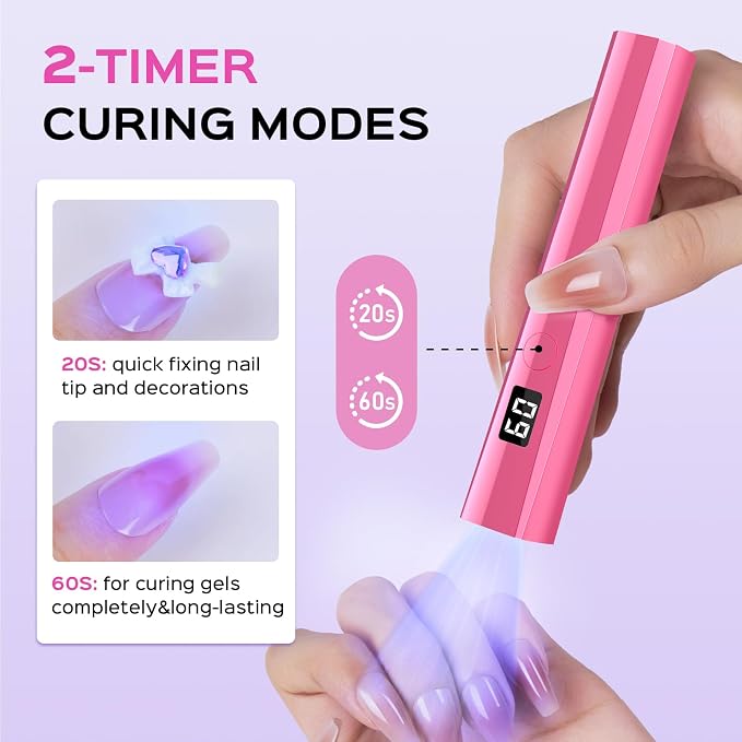 Handheld UV Nail Lamp, 5W Sparkly UV Light for Gel Nails, Portable LED Nail Lamp, Mini Nail Dryer with LCD Screen, USB Nail Light for Fast Curing, Pink