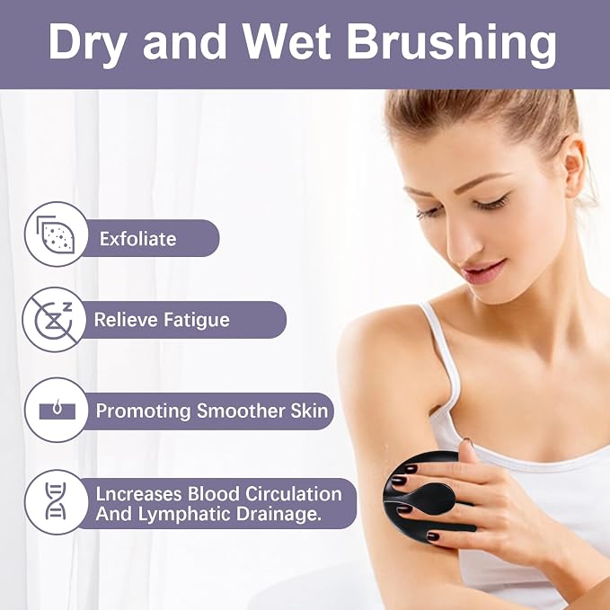 Dry Brushing Body Exfoliating Brush, Anti-Slip Body Scrubber for Shower, Natural Boar Bristles Bath Brush for Deep Cleansing & Softening Skin, Improve Circulation (Black-Boar Bristles)