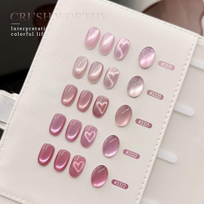 GAOY Pink Cat Eye Gel Nail Polish Set 6 Colors with Magnet, Crush Worthy | Valentine's Date Night Nails, Sweet & Spicy, Glass Holographic Glitter, Salon Gel Manicure Pedicure, UV Lamp Required