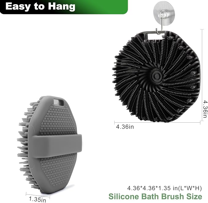 2-Pack Silicone Body Scrubber Shower Brushes,Exfoliating Body Scrubber for All Skin Type, Eco Friendly Shower Scrubber for Body, Silicone Body Brush for Showering (Black & Gray)