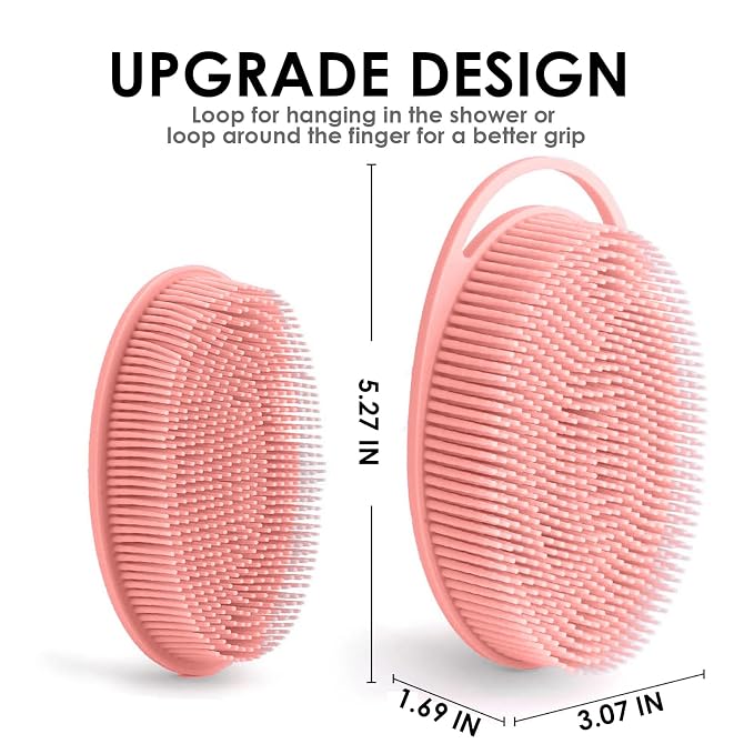 Silicone Body Scrubber – Dual-Sided Silicone Loofah for Shower, Set of 2 Soft Exfoliating Body Bath Shower Scrubber Loofah Brush Easy-to-Clean for Sensitive Kids Women Men All Kinds of Skin