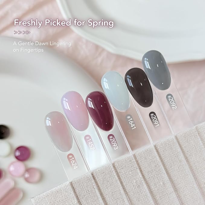 GAOY Jelly Gel Nail Polish Set, 6 Colors Gray Pink Whiter UV Gel Polish | Buildable Milky Color, UV Lamp Required, Long Lasting, Easy to Apply, Salon Manicure at Home