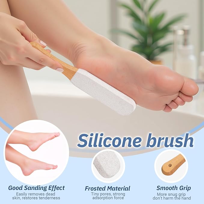 Long Handle Toe Gap Cleaning Brush+Body Shower Brush+Foot Grinder,Grey | Silicone Foot Scrubber for Shower, Feet Cleaner Scrub Foot Care for Seniors,Elderly, Men and Women