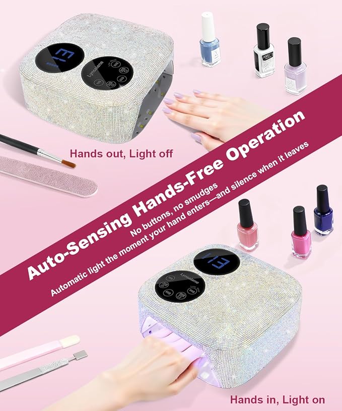 80W Cordless Nail Lamp, Sparkling Professional UV Light for Gel Nails | Rechargeable Nail Lamp, Dual-Screen Display & Magnetic Base, Fast Curing Gel Polish Nail Dryer, LED Nail Light