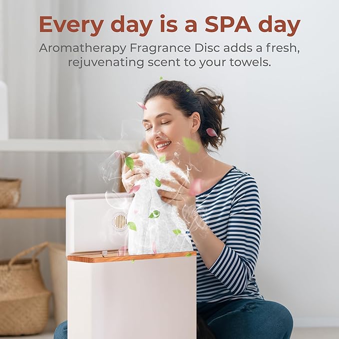 SereneLife Luxury Rectangle Towel Warmer - Spa & Bathroom Heater with Custom Fragrance, Auto Shut-Off, Fits 2 large Towels, Blankets, Bathrobes, PJ's - Perfect Gift for Him & Her (Natural Wood)