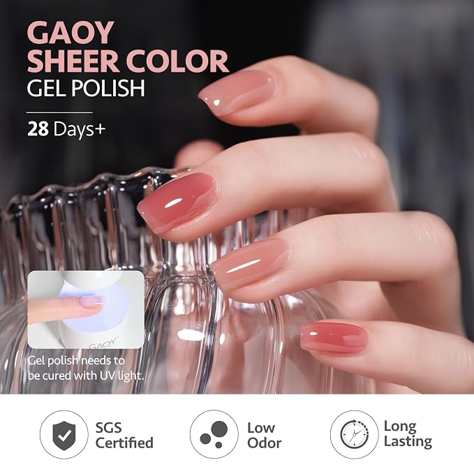 GAOY Nude Jelly Gel Nail Polish Set, 6 Colors Milky Pink Neutral Gel Kit | Buildable Color, Natural Nails, UV Lamp Required, Long Lasting, Easy to Apply, Salon Manicure at Home