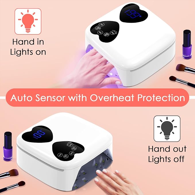 UV LED Nail Lamp Cordless, HUITINE 80W Rechargeable UV Light for Gel Nails | 5 Timers & Mirror Base, Professional Gel Light Dryer, Curing Lamp for Salon & Home (White)