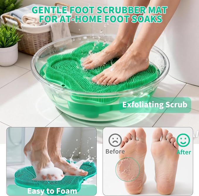 Show Foot Scrubber Mat & Silicone Back Scrubber with Butterfly Form Design,3 Brush Designs for Deep Cleaning Shower Foot Scrubber Mat, Wall Mounted Back Scrubber Silicone Bath(Mint Green)