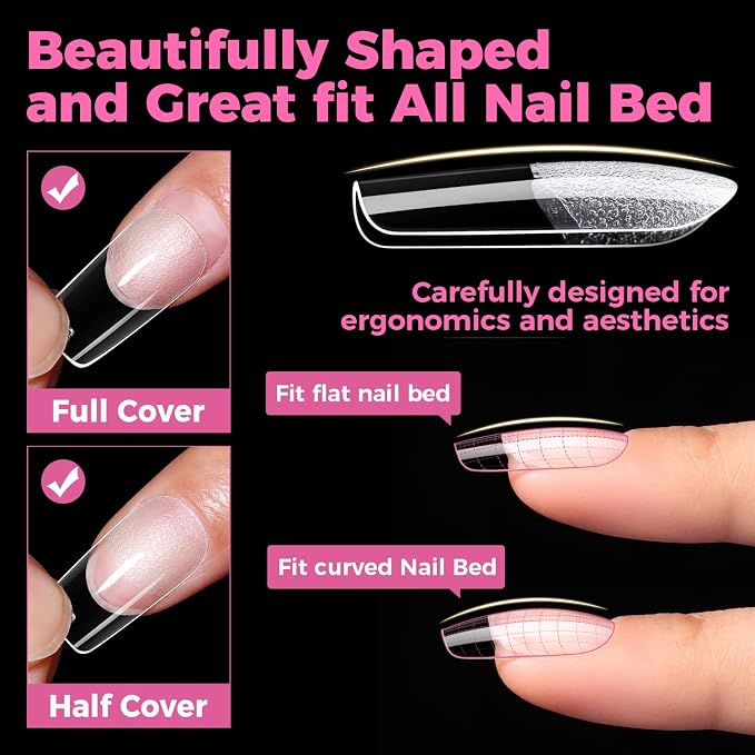 UNA GELLA Medium Square Gel Nail Tips, 15 Sizes Pre Etched Soft Gel | Nail Tips Square 300pcs Fake Nails Full Cover for Press On False Nail Extension Home DIY Salon for Women