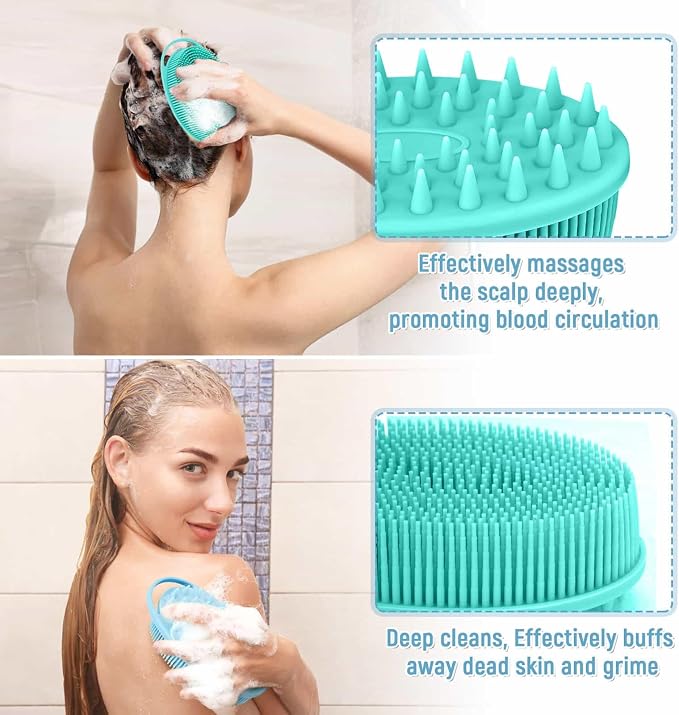 2PCS Silicone Body Scrubber, Blue & Green | Premium Silicone Loofah for Women Men and Kids, Gentle Exfoliating Shower Bath Scrubber for All Kinds of Skin