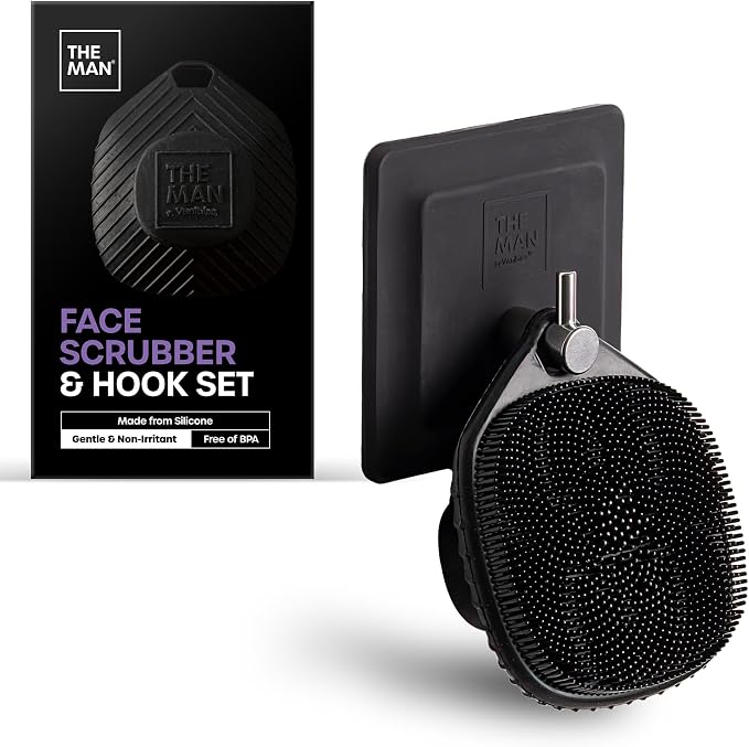 The Man Silicone Face Scrubber with Hook for Men, Face Cleansing Brush | Silicone face scrubber with storage hook for daily cleansing and gentle exfoliation.