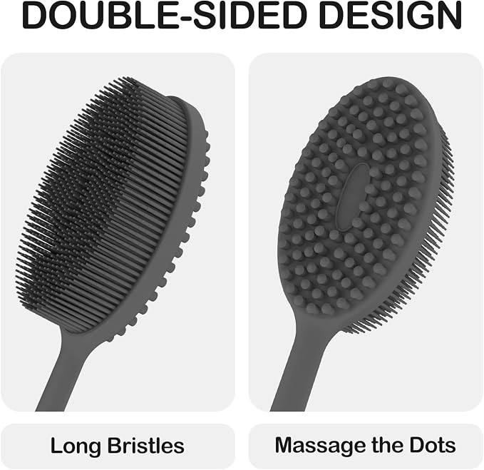 MateeyLife Silicone Body Scrubber Exfoliator with Handle, Gentle Back Scrubber for Shower, Bath Scrubber for Body