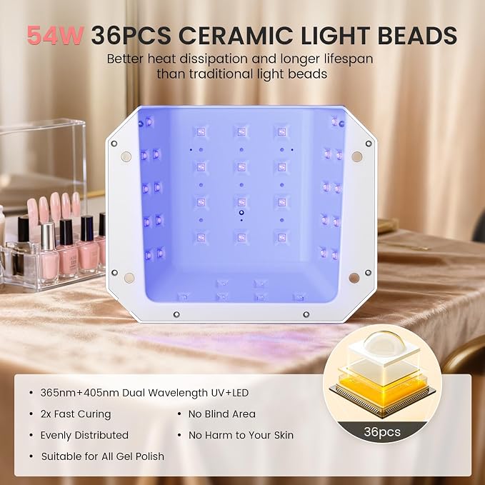Lavinda 54W Corded UV LED Nail Lamp for Gel Nails - Plug-in Professional Nail Dryer with Fast Curing, 4 Timers, Touch Screen, Compatible with All Gel Polishes (White)