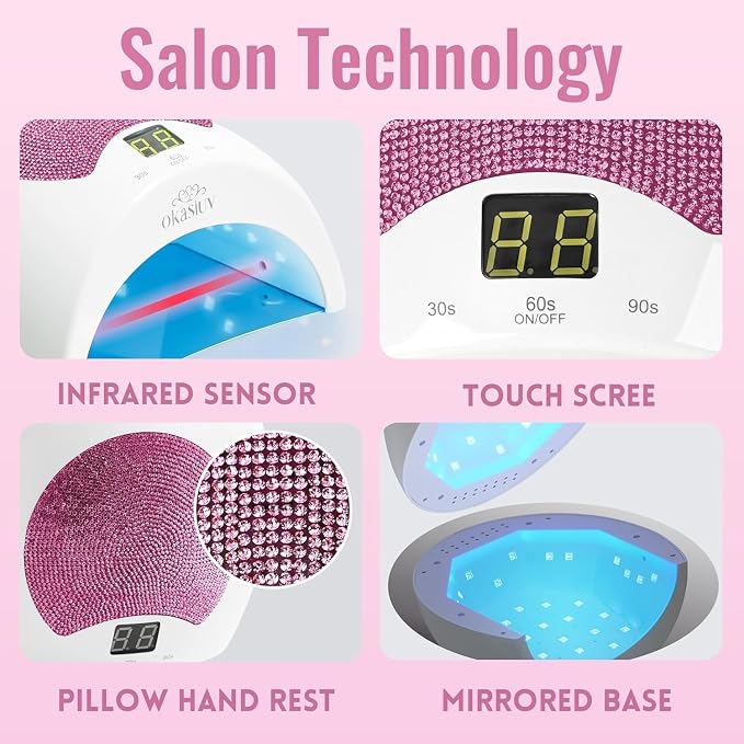 Rechargeable UV LED Nail Lamp with Diamond Design & Touch Control - 3 Timer Settings, Fast Curing for All Gel Polishes, Portable UV Nail Dryer for Professional Salon & Home