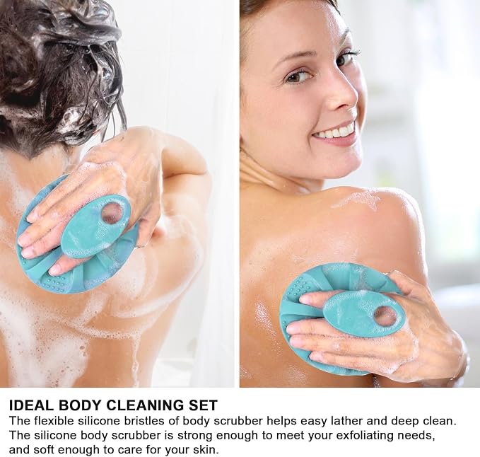INNERNEED Silicone Body Cleansing Brush Exfoliating Scrubber, Dark Green | Gentle Massage, Deep Clean, Hygienic Shower Scrub Brush Soft Bristles for All Skin Types, Easy to Hold