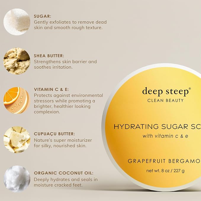 Deep Steep Sugar Scrub, Fig Apricot, 8 oz – Exfoliating Body Scrub with Organic Coconut Oil, Shea Butter & Argan Oil – Vegan, Clean Beauty, Smooth, Soft & Nourished Skin