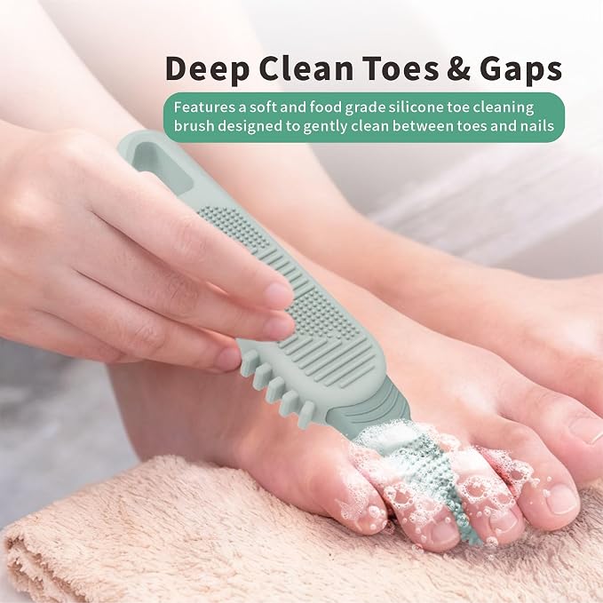 Toe Cleaning Brush,Foot Scrubber in Shower, Multi-Functional Silicone Gap Brushes Between Toes Cleaner Soft Feet Care Scrub Silicone Foot Callus Remover for Men Women Dead Skin Cracked Heels, 1PCS