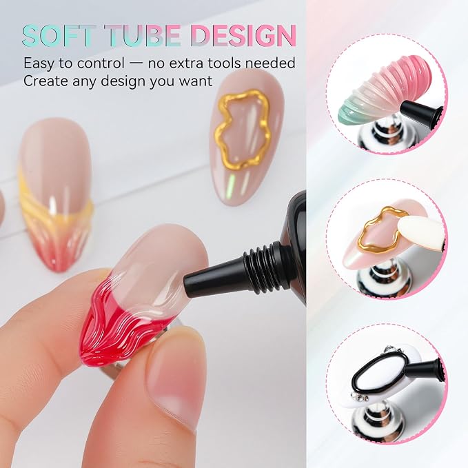 Makartt 3D Nail Gel, 2 Pcs Clear & Noir Sculting Gel for DIY Nail Designs | Squeeze Tube Nail Glue for 3D Drawing, Molding, Rhinestones & Decoration