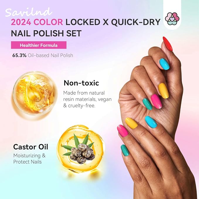 SAVILAND Nail Polish Set Air-Dry: 36+3 Colors Nail Polish Kit Red Pink Blue Glitter Regular Nails Polish with Base Top Coat Nail Lacquer Acrylic Nail Set for Beginner Home Salon DIY Gift