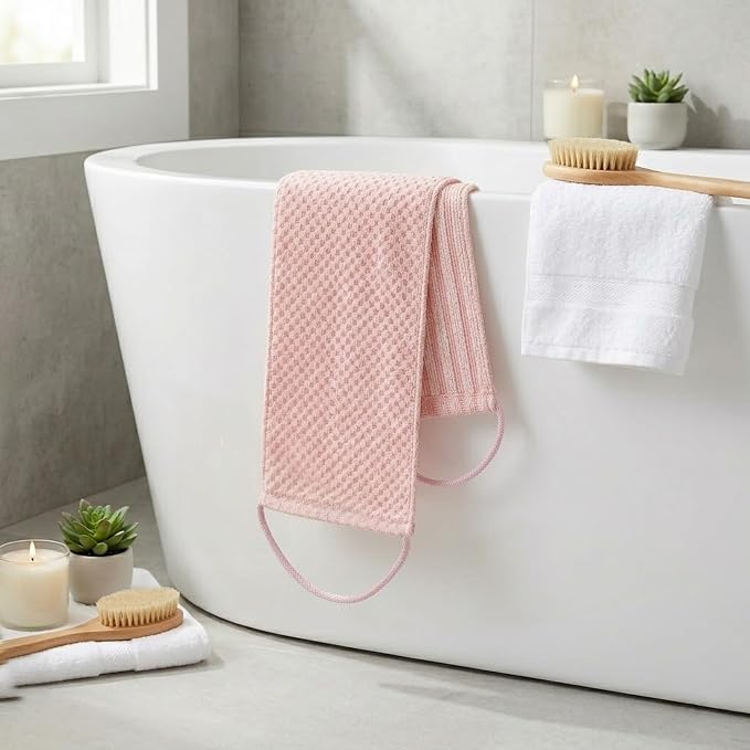 Yiclick Dual-Textured Exfoliating Washcloth Towel - Back Scrubber for Use in Shower Bath, Exfoliating Body Scrubber Exfoliator, Japanese Exfoliate Loofah Lufa Sponge Wash Cloth for Women Men