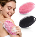 2 Pack Silicone Body Scrubber, Exfoliating Shower Scrubber for All Skin | 2 in 1 dual-sided design, soft bristles and massage bumps side, fast-drying, non-slip handle, for women and men, Black+Pink