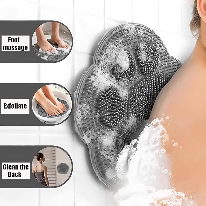 2 PC Silicone Body Scrubber Set,Foot Scrubber in Shower and Hand Held Silicone Face/Body Scrubber,Soft Wash Mitt,Shower Foot Scrubber Mat,Deep Cleaning Foot Brush Exfoliating Massage Cleaner(Grey)