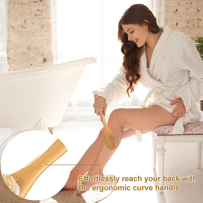 16.5 Inches Back Scrubber for Shower with Curved Long Handle,Wet&Dry Brushing Body Brush,Natural Bristles,Back Scrubber Bath Tool for Men & Women
