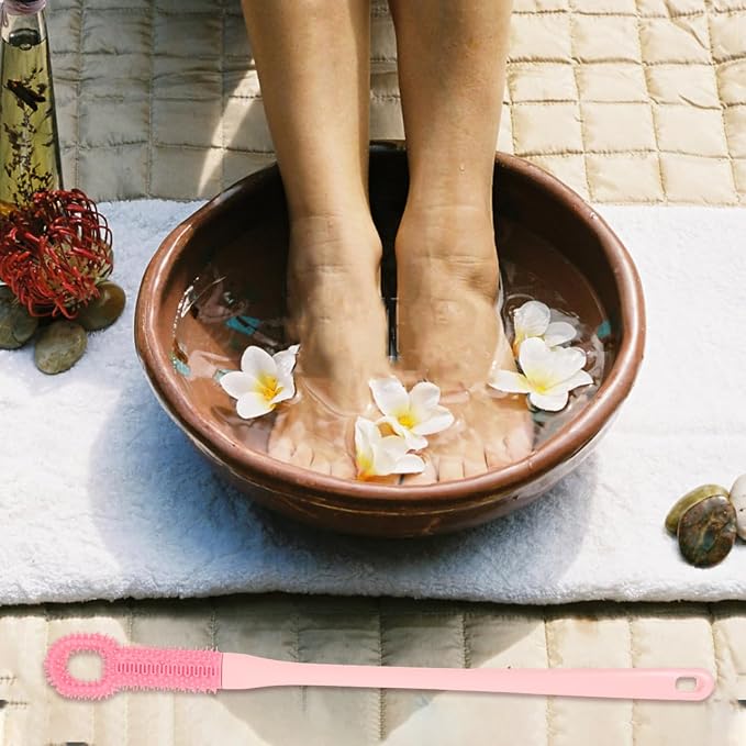 Soft Foot Brush for Shower with Long Handle Toe Cleaner and Dead Skin Remover Silicone Bristle Foot Scrubber for Elderly Ergonomic Grip Bath and Body Brush