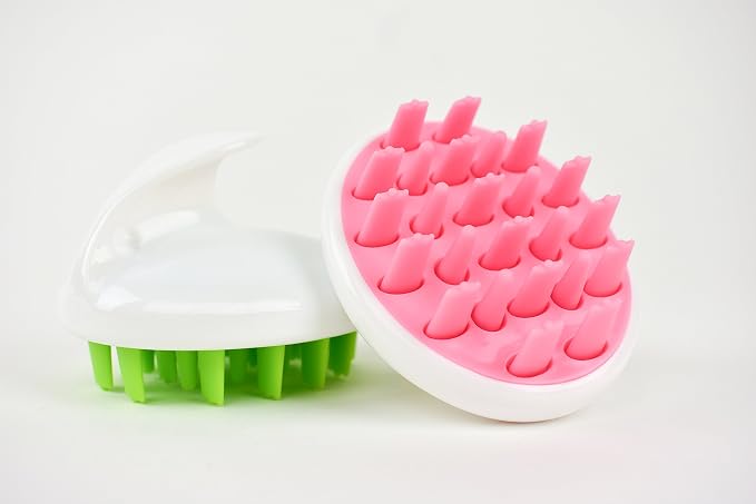 Zyllion Hair Shampoo Brush and Scalp Massager Care for Dandruff Removal, Scrubber, Hair Growth and Exfoliator with Flat and Pointed Soft Silicone Bristles for Women and Men - Green (ZMA-12-GR)