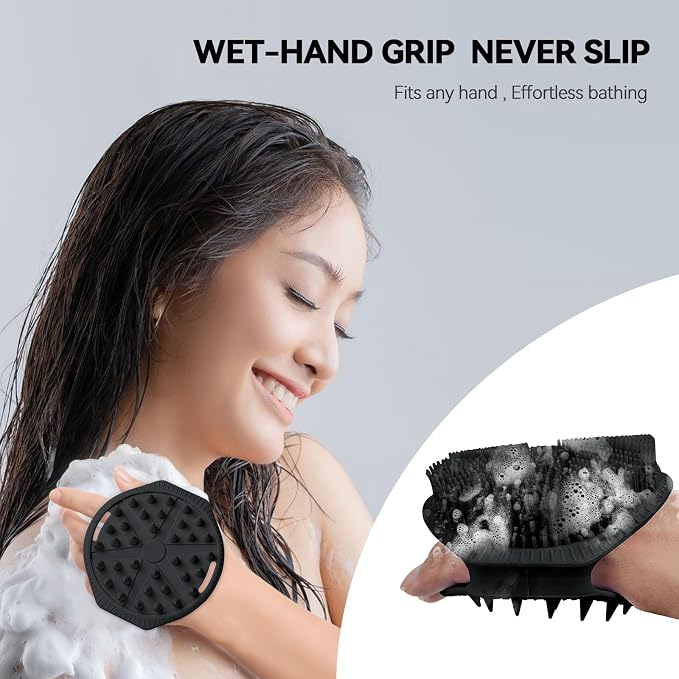 OTHIX Dual-Sided Silicone Body Scrubber, 2-in-1 Silicone Loofah for Shower Exfoliating Body Brush for Men and Women for All Skin, Scalp Massager Lather Well＆Easy to Clean (Black)