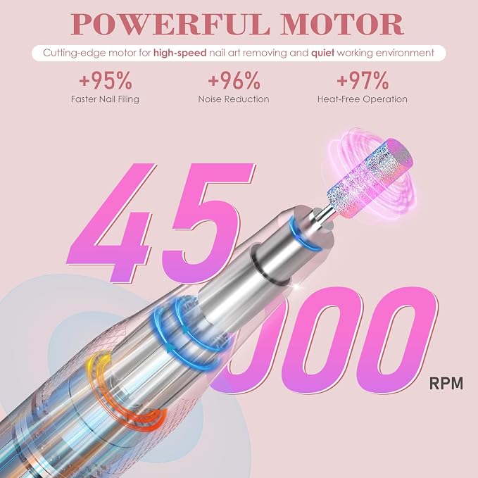 2-in-1 Nail Drill & UV LED Nail Lamp, Professional Rechargeable 45000 RPM Electric Nail Drill Machine, Nail Grinder, Fast Nails Dryer Curing Lamp, Designed for Salon, Home
