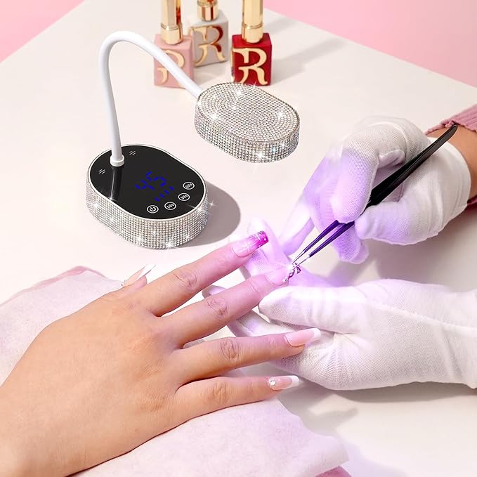 Flash Cure Nail Lamp, UV Nail Lamp for Gel Nail, Cordless, LCD, Auto Sensor | 36W | Type-C | 1500mAh | Rhinestone | Mini Size | Gooseneck | Easy to Carry | DIY Manicure | AB Diamond