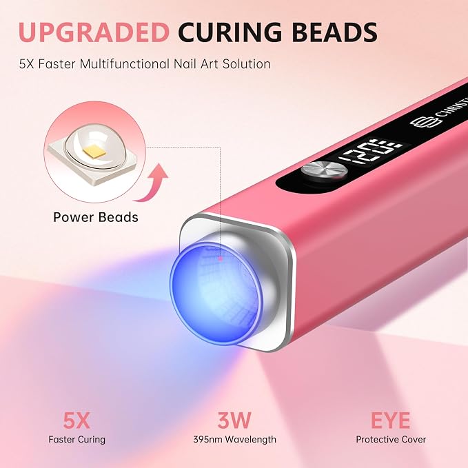 Flash Cure Nail Lamp, 3 in 1 UV Nail Lamp Handheld UV Light for Gel Nails | Cat Eye Magnet | Cordless | 3W | Type-C | 400mAh | Mini Size | Easy to Carry | red