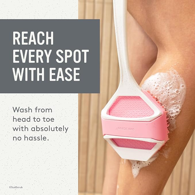 Sud Scrub® Body Scrubber + Extender Handle Set (Pink)