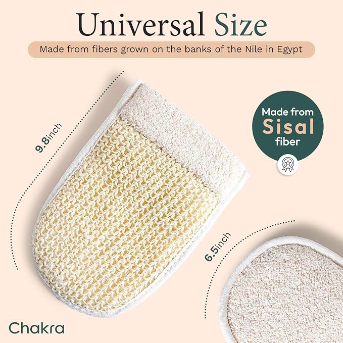Chakra Fiber Exfoliating Hand Mitt - Scrub Glove for Deep Skin Exfoliation, Essential Bath and Shower Accessory