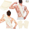 Anezus Exfoliating Back Scrubber Bath Gloves Set, Exfoliating Shower Towel with Shower Gloves for Body Scrub, Back Cleaner Wash Gloves to Remove Dead Skin (Beige)