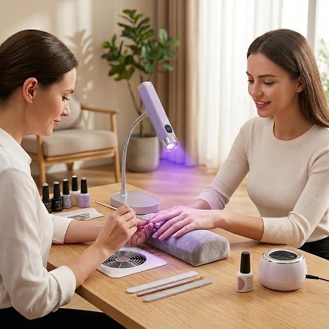 Mini Nail Lamp for Gel Nails with AI Sensor & Magnetic Stand,Rechargeable | Handheld or Handsfree Use,Flash Cure Nail Lamp for Gel X & Press on Nails,Gooseneck UV Light with LCD Display & 30/60s Timer