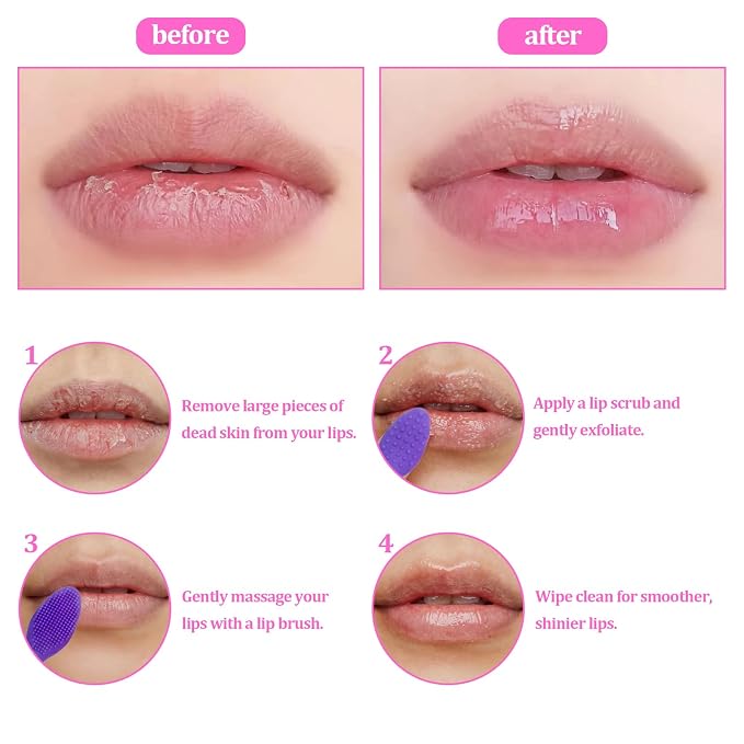 5 Pcs Lip Scrub Brush，3-in-1 Silicone Lip Scrub Tool for Dark Lips，Lip Scrubber Exfoliator,Double-Sided Silicone Lip Brush Tool for Exfoliating Lips